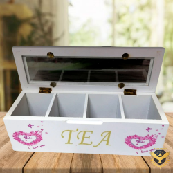 Дървена кутия  за чай със сърце