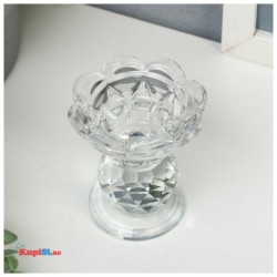 Свещник стъклен "Цвете с кристална топка"