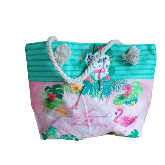 Чанта за плаж с дебели въжени дръжки  фламинго