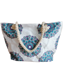 Чанта за плаж с дебели въжени  дръжки с кръгове Чанта за плаж с дебели въжени  дръжки с кръгове