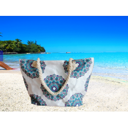 Чанта за плаж с дебели въжени  дръжки с кръгове Чанта за плаж с дебели въжени  дръжки с кръгове