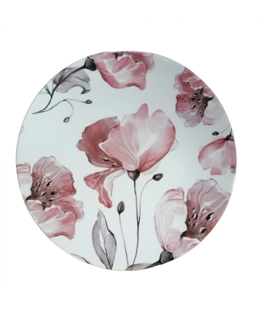 Керамична чиния с розови цветя 