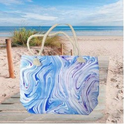 ПЛАЖНА ЧАНТА, ПЛЕТЕНИ ДРЪЖКИ, ПРЕЛВАЩ СИНЬО/ БЯЛ ЦВЯТ ПЛАЖНА ЧАНТА, ПЛЕТЕНИ ДРЪЖКИ, ПРЕЛВАЩ СИНЬО/ БЯЛ ЦВЯТ