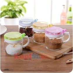 Стъклен буркан за подправки с лъжичка