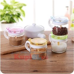 Стъклен буркан за подправки с лъжичка