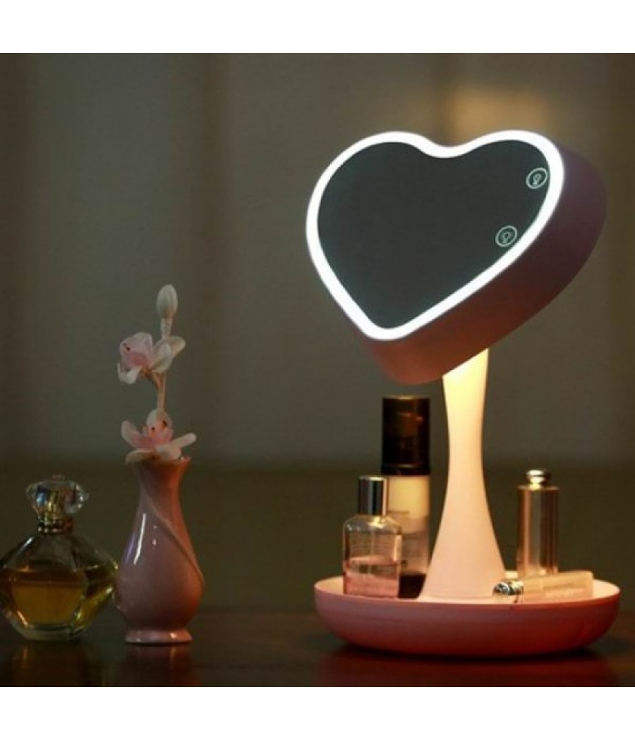 Настолно LED огледало за гримиране с формата на сърце