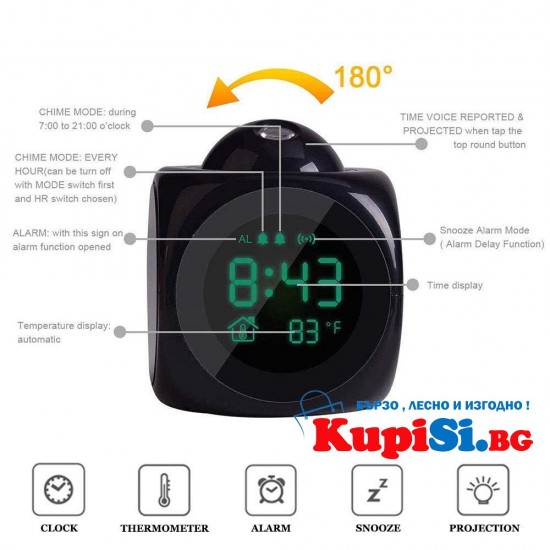 Часовник с проектор - LCD Дизайн , аларма , час , температура