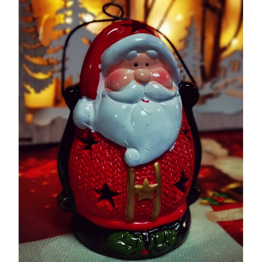 Коледен декоративен,светещ фенер с Дядо Коледа