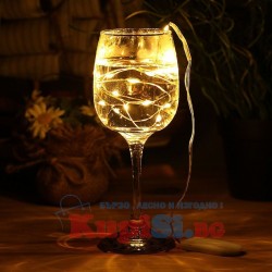 LED гирлянд 10 ТОПЛО БЕЛИ лампи 1м. на батерии 2032