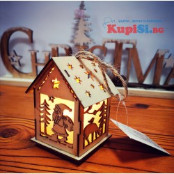 Светеща дървена Коледна къщичка с батерия