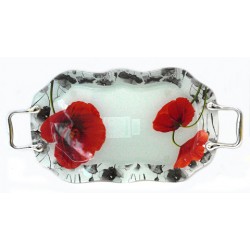 Стъклен поднос с дръжки - Мак