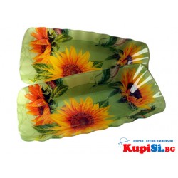 Стъклена,правоъгълна купа "Слънчоглед"