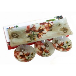 Стъклено плато в комплект с три купички 