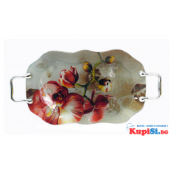 Стъклен поднос с дръжки - Орхидея