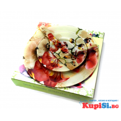 Стъклен сервиз за торта от 8 части - Орхидея