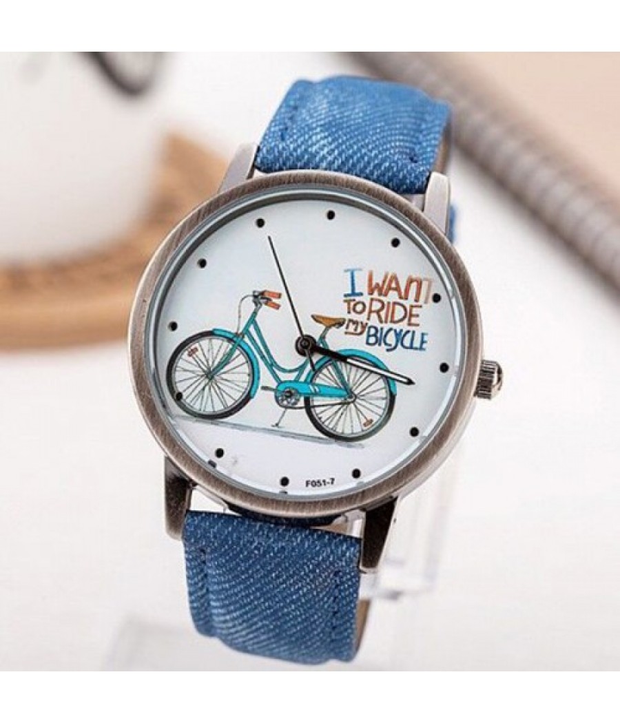 Дамски часовник с колело - син,кафяв