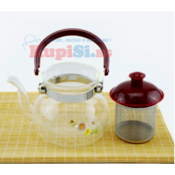 Стъклен чайник с цедка, 750мл