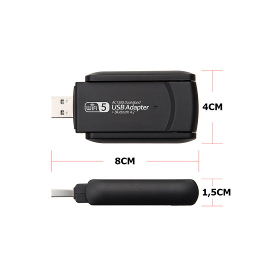 USB WiFi адаптер 1300 Mbps с двойна антена, 2.4/5 GHz