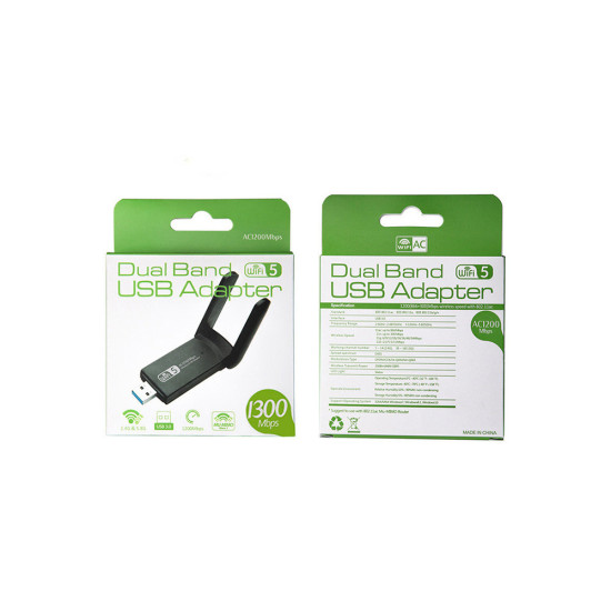 USB WiFi адаптер 1300 Mbps с двойна антена, 2.4/5 GHz