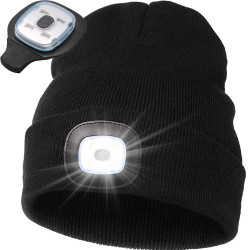 Зимна шапка с LED фенер и USB зареждане, черна