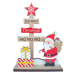Дървена коледна декорация с Дядо Коледа и табела Merry Christmas – 17 см