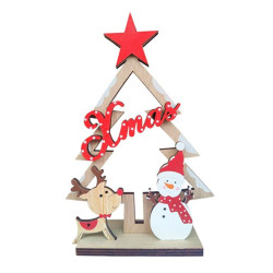 Дървена коледна елхичка Xmas със Снежко и еленче – 17 см