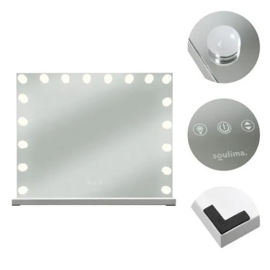 Холивудско огледало с LED осветление 80 × 62 см и огледалце 10x