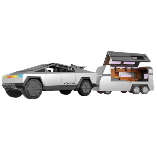 Играчка Tesla Cybertruck с каравана и ATV – светлини и звук, 52 см