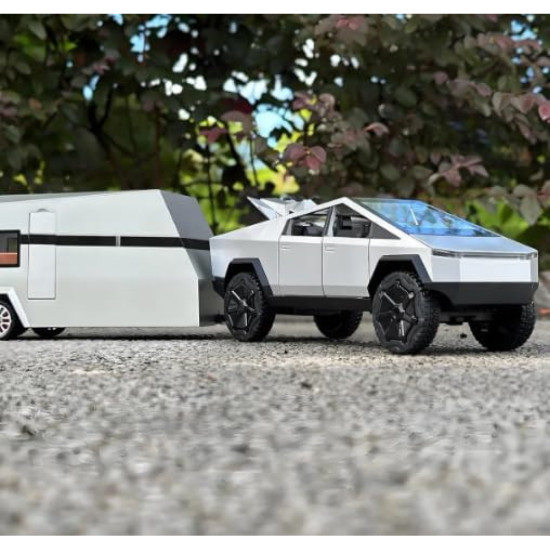 Играчка Tesla Cybertruck с каравана и ATV – светлини и звук, 52 см