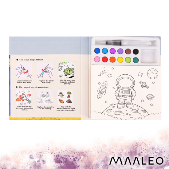 Книжка за оцветяване с водни бои и четка – Астронавт, Maaelo
