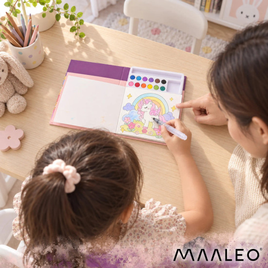 Книжка за оцветяване с водни бои и четка – Еднорог, Maaelo