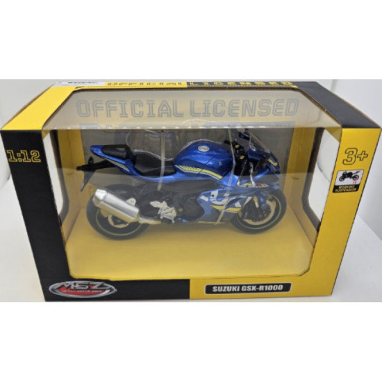 Метален мотор Suzuki GSX-R1000 – модел 1:12 с амортисьори, син
