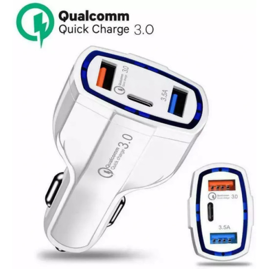 Зарядно за кола с 2 USB порта и USB-C