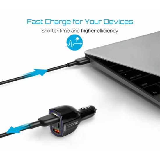 Зарядно за кола с 2 USB порта и USB-C