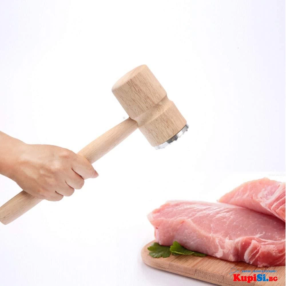 Дървен чук за месо с алуминиеви накрайници